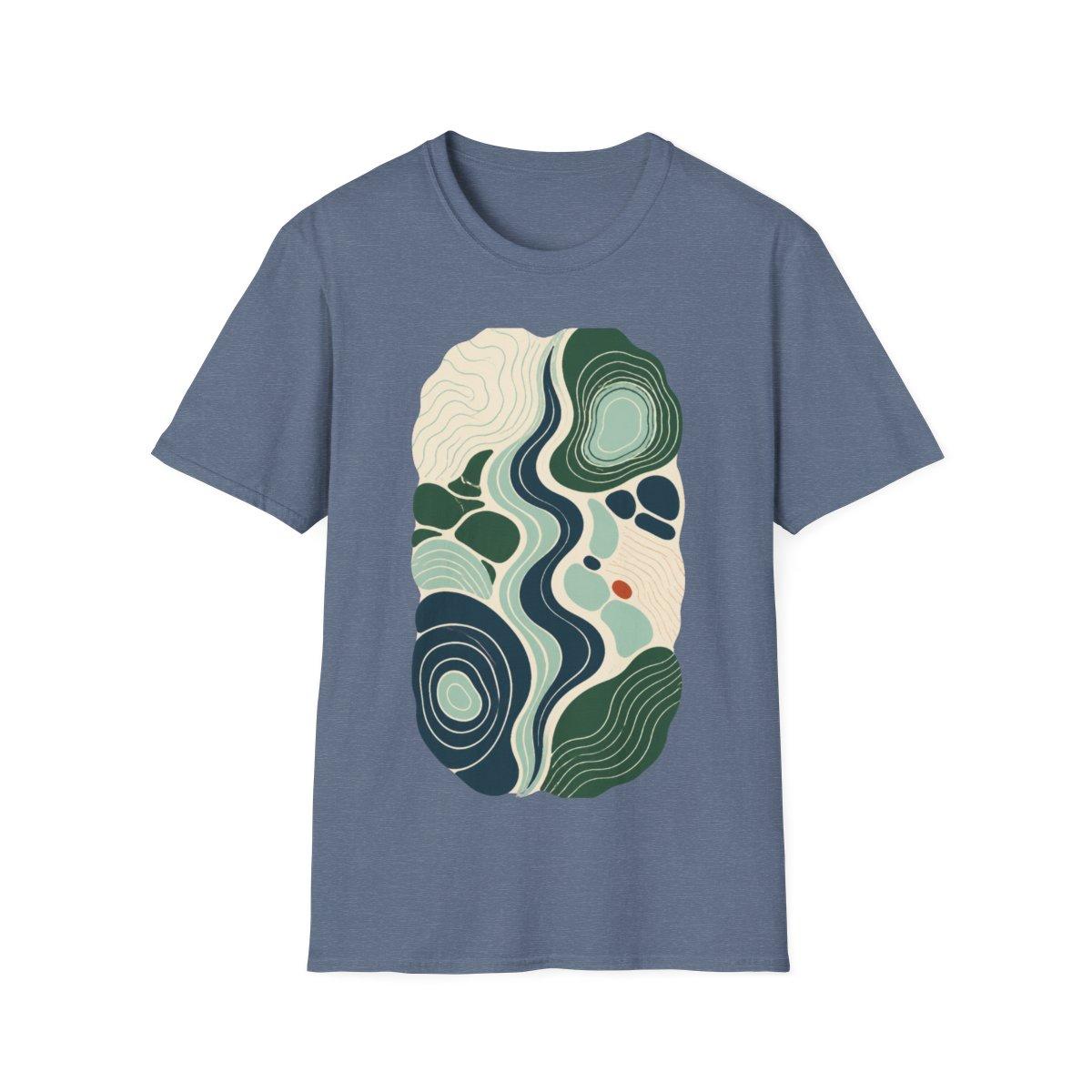Tidal Form graphic on a Heather Indigo shirt