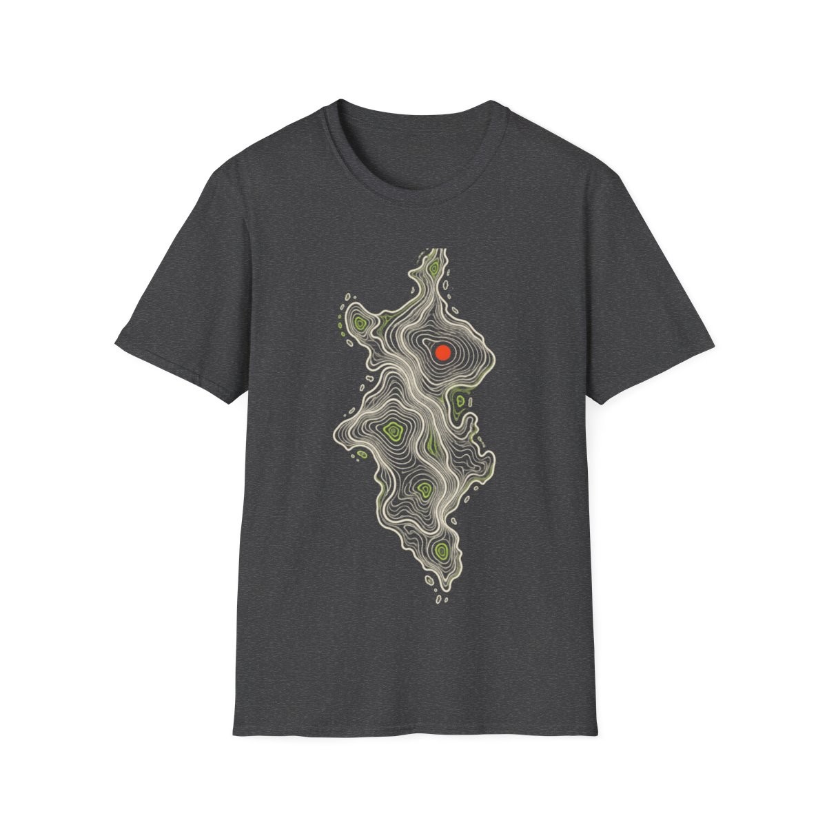 Contour Field graphic on a Dark Heather shirt